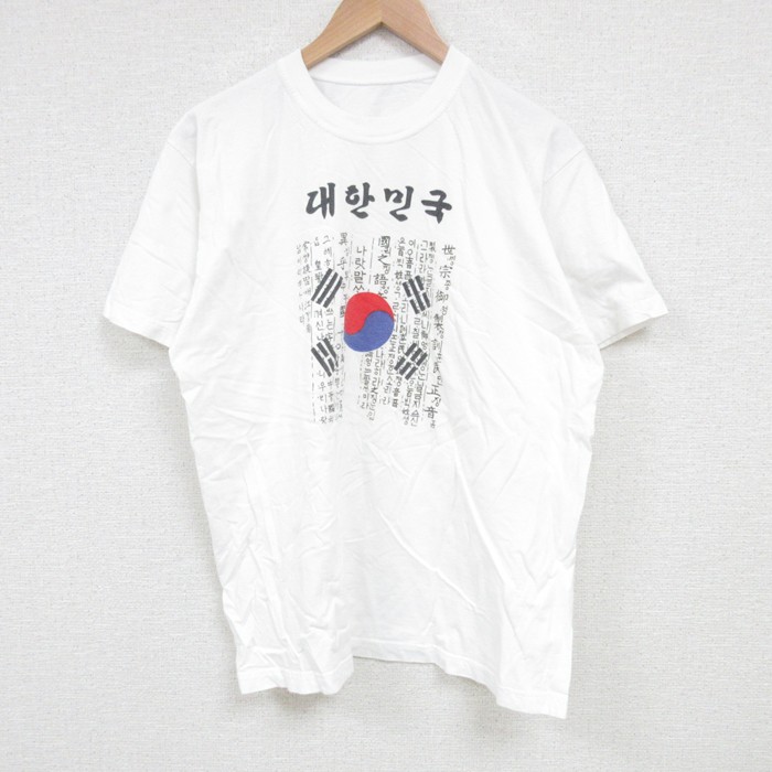 L★古着 半袖 Tシャツ メンズ 韓国 クルーネック 白 ホワイト 25jun28 中古