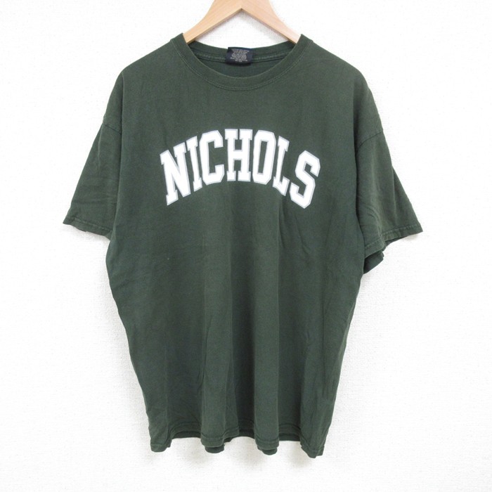 XL★古着 半袖 Tシャツ メンズ NICHOLS コットン クルーネック 緑 グリーン 25jun28 中古
