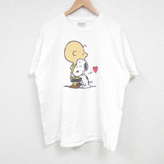 XL★古着 半袖 Tシャツ メンズ ピーナッツ スヌーピー SNOOPY チャーリーブラウン コットン クルーネック 白 ホワイト 25jun28 中古