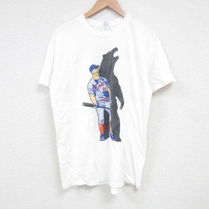 L★古着 半袖 Tシャツ メンズ MLB ニューヨークメッツ ポーラベア コットン クルーネック 白 ホワイト メジャーリーグ ベースボール 野球 25jun28 中古