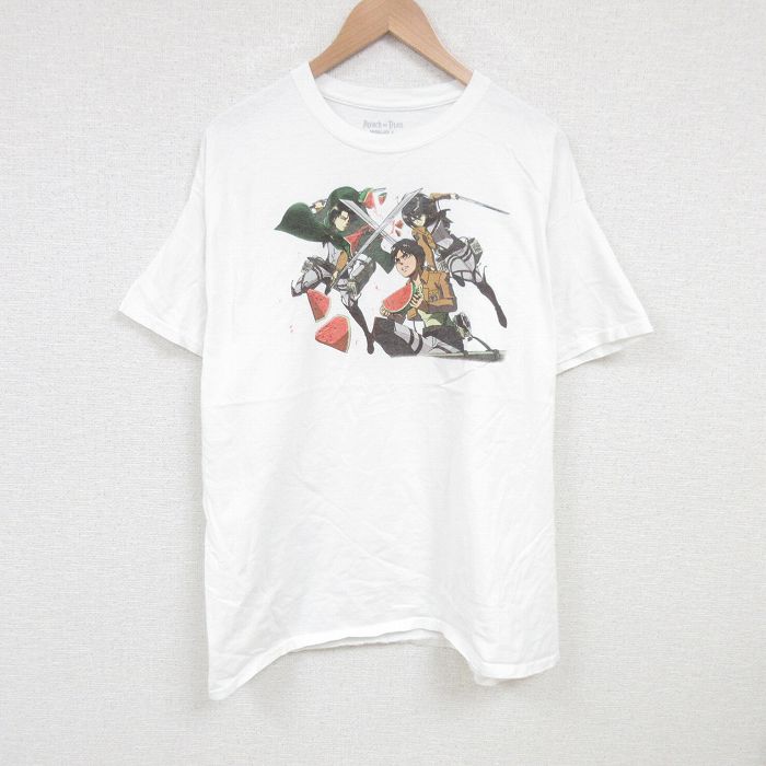 XL★古着 リップルジャンクション 半袖 Tシャツ メンズ アニメ 進撃の巨人 大きいサイズ コットン クルーネック 白 ホワイト 【spe】 25jun28 中古