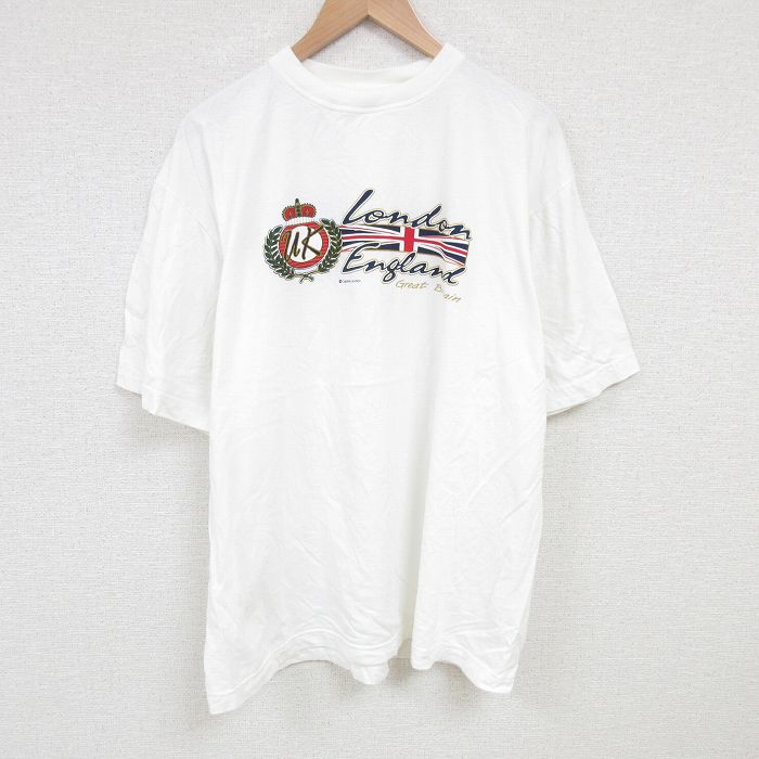【20%OFF】XL★古着 半袖 Tシャツ メンズ ロンドン 大きいサイズ コットン クルーネック 白 ホワイト 25jun28 中古