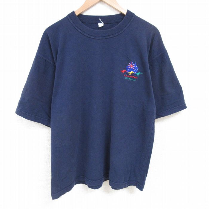 XL★古着 半袖 Tシャツ メンズ オーストラリア 大きいサイズ コットン クルーネック 紺 ネイビー 25jun28 中古
