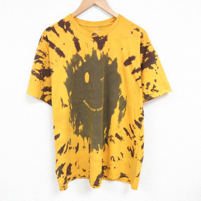XL★古着 半袖 Tシャツ メンズ BUBBA 大きいサイズ コットン クルーネック 濃黄他 イエロー タイダイ 25jun28 中古