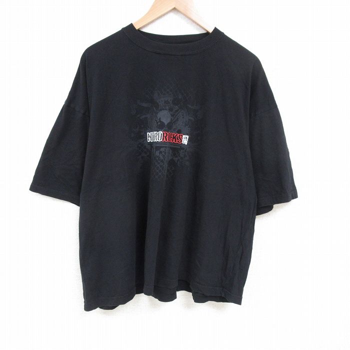 XL★古着 半袖 Tシャツ メンズ ニトロックス 大きいサイズ コットン クルーネック 黒 ブラック 25jun28 中古