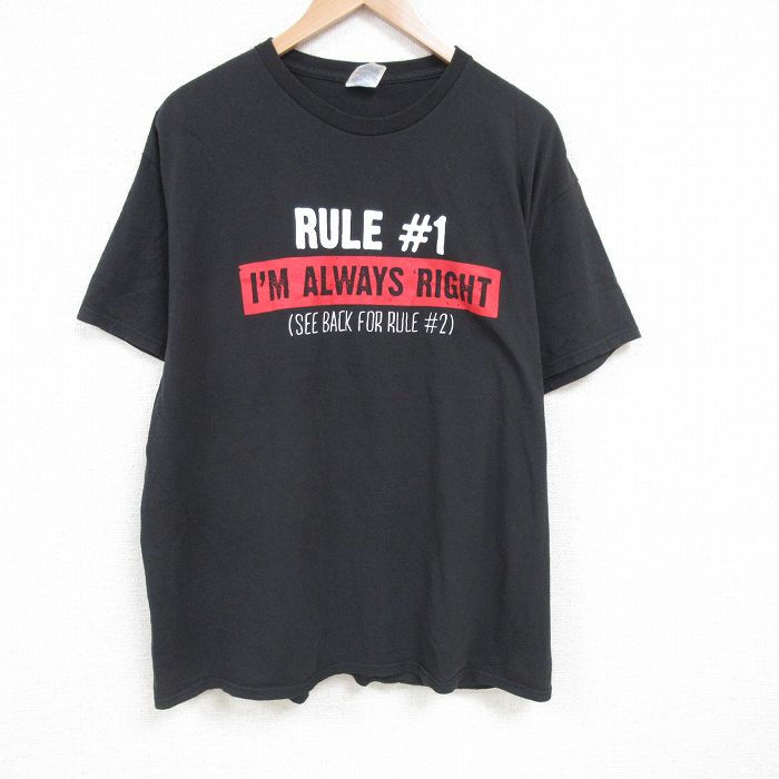 XL★古着 半袖 Tシャツ メンズ RULE 大きいサイズ コットン クルーネック 黒 ブラック 25jun28 中古