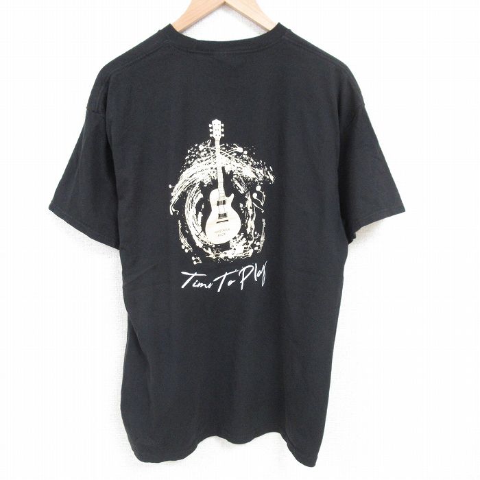 XL★古着 半袖 Tシャツ メンズ ハードロックカフェ ギター 大きいサイズ コットン クルーネック 黒 ブラック 25jun28 中古