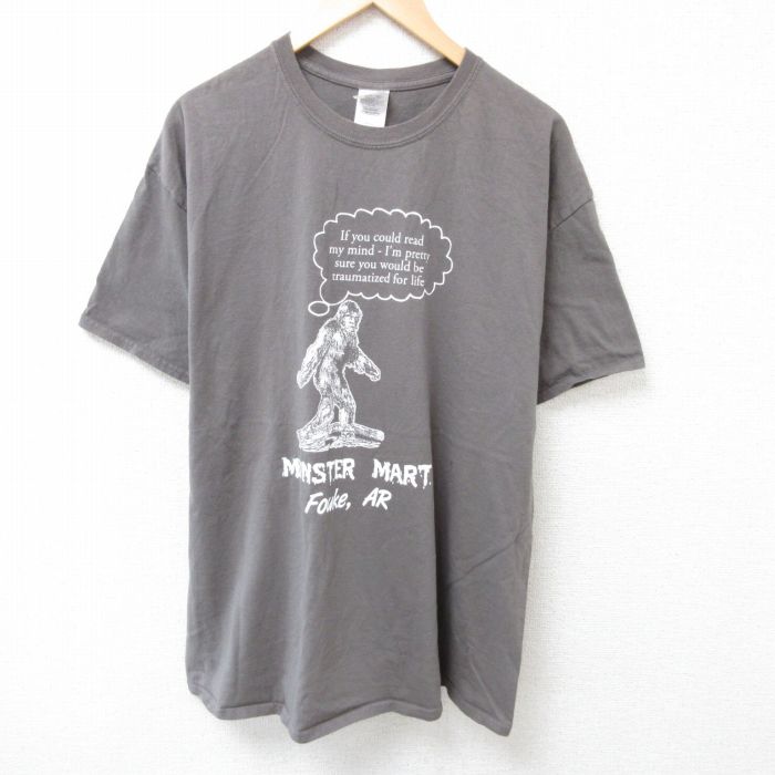 XL★古着 半袖 Tシャツ メンズ モンスター コットン クルーネック 濃グレー 25jul02 中古