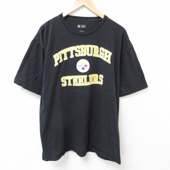 XL★古着 半袖 Tシャツ メンズ NFL ピッツバーグスティーラーズ 大きいサイズ コットン クルーネック 黒 ブラック アメフト スーパーボウル 25jul02 中古
