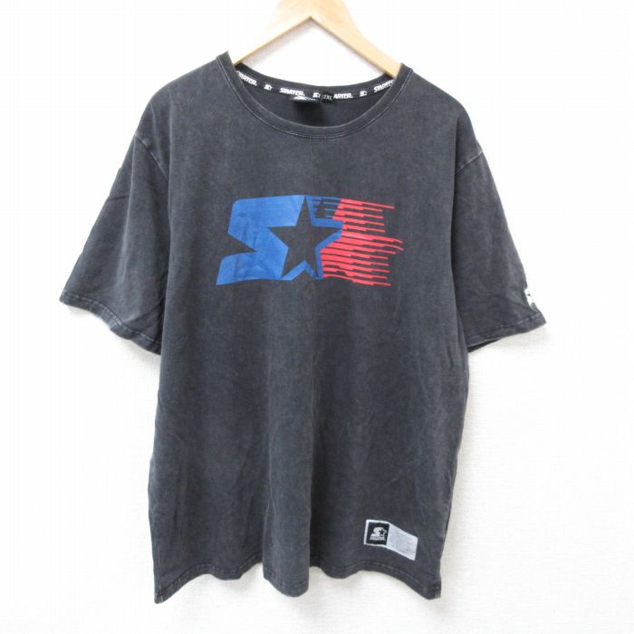 【50%OFF】XL★古着 スターター STARTER 半袖 Tシャツ メンズ ビッグロゴ 大きいサイズ コットン クルーネック 黒 ブラック 25jul02 中古