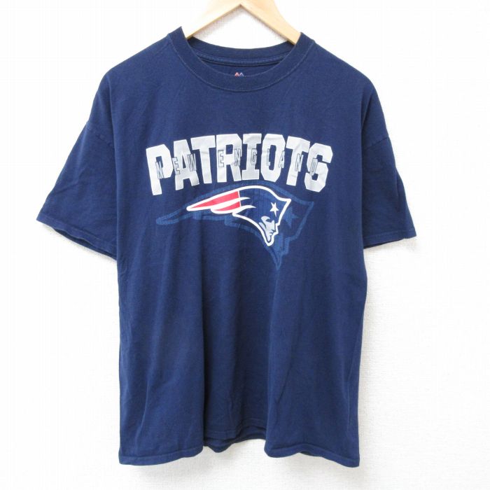 【20%OFF】XL★古着 マジェスティック 半袖 Tシャツ メンズ NFL ニューイングランドペイトリオッツ クルーネック 紺 ネイビー アメフト スーパーボウル 25jul02 中古