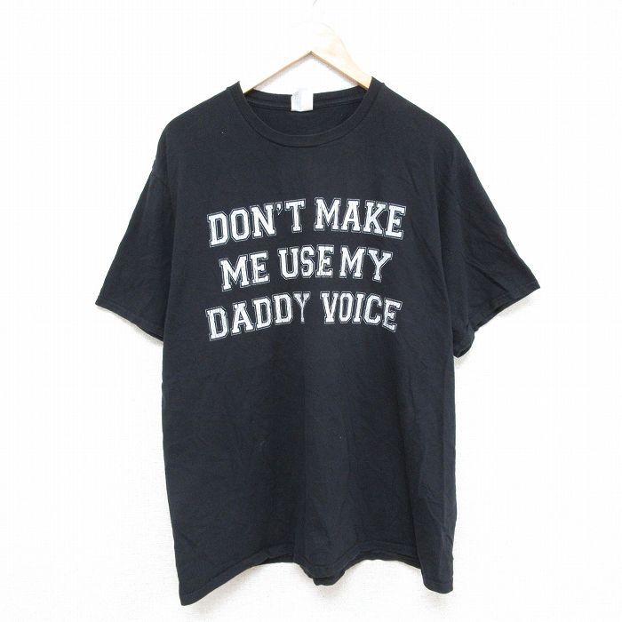 XL★古着 半袖 Tシャツ メンズ メッセージ コットン クルーネック 黒 ブラック 25jul03 中古