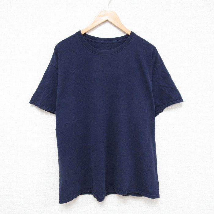 XL★古着 半袖 Tシャツ メンズ 無地 クルーネック 紺 ネイビー 25jul03 中古