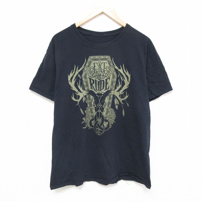 L★古着 半袖 Tシャツ メンズ RUDE クルーネック 黒 ブラック 25jul03 中古