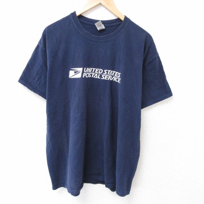XL★古着 半袖 Tシャツ メンズ 郵便局 コットン クルーネック 紺 ネイビー 25jul03 中古