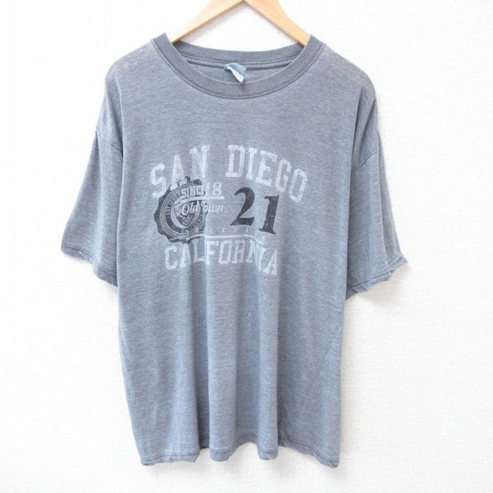 【20%OFF】XL★古着 半袖 Tシャツ メンズ サンディエゴ 大きいサイズ クルーネック グレー 霜降り 25jul03 中古