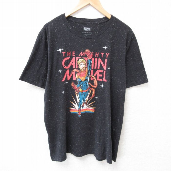 XL★古着 半袖 Tシャツ メンズ マーベル ザマイティキャプテン 大きいサイズ クルーネック 黒 ブラック 25jul03 中古