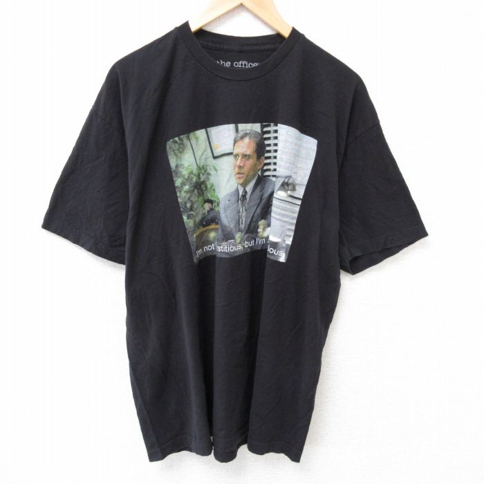 【50%OFF】XL★古着 半袖 Tシャツ メンズ ドラマ ジオフィス 大きいサイズ コットン クルーネック 黒 ブラック 25jul03 中古