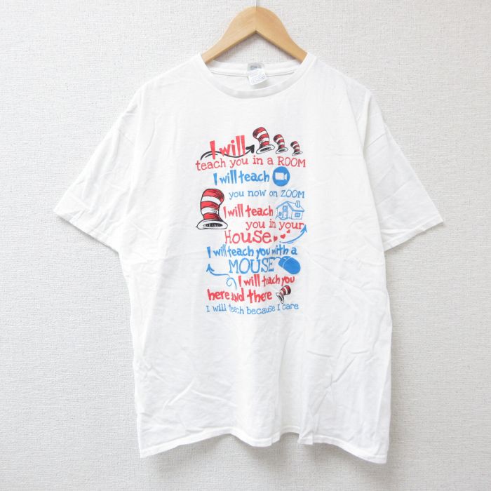 XL★古着 半袖 Tシャツ メンズ メッセージ コットン クルーネック 白 ホワイト 25jul04 中古