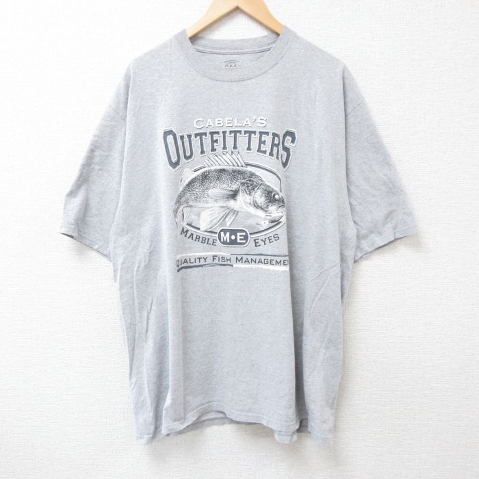 XL★古着 カベラス 半袖 Tシャツ メンズ 魚 大きいサイズ クルーネック グレー 霜降り 25jul04 中古