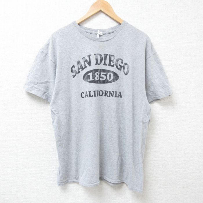 【50%OFF】XL★古着 半袖 Tシャツ メンズ サンディエゴ クルーネック グレー 霜降り 25jul04 中古