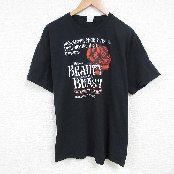 【20%OFF】XL★古着 半袖 Tシャツ メンズ ディズニー DISNEY 美女と野獣 コットン クルーネック 黒 ブラック 25jul04 中古