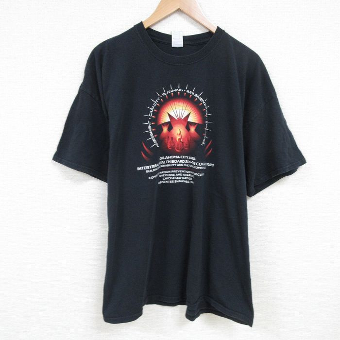 XL★古着 半袖 Tシャツ メンズ オクラホマシティ 大きいサイズ コットン クルーネック 黒 ブラック 25jul04 中古