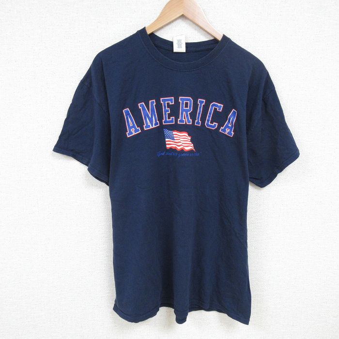 XL★古着 半袖 Tシャツ メンズ アメリカ 大きいサイズ コットン クルーネック 紺 ネイビー 25jul04 中古