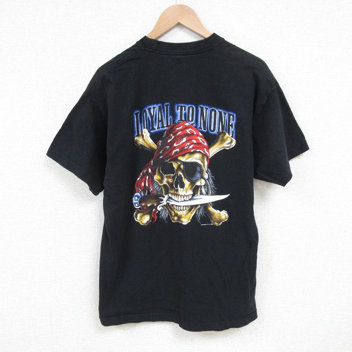 XL★古着 半袖 Tシャツ メンズ スカイパイレーツ クルーネック 黒 ブラック 25jul04 中古