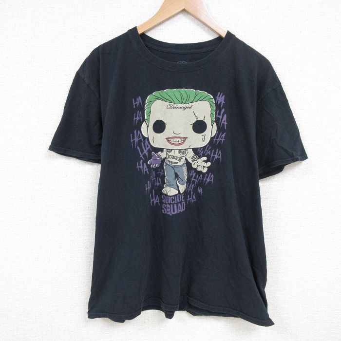XL★古着 半袖 Tシャツ メンズ 映画 スーサイドスクワッド 大きいサイズ コットン クルーネック 黒 ブラック 25jul04 中古