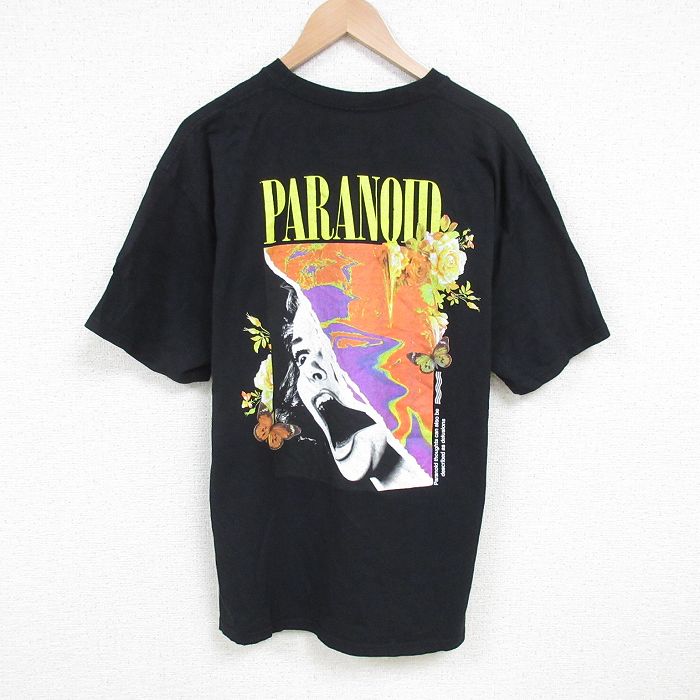 XL★古着 半袖 Tシャツ メンズ PARANOID コットン クルーネック 黒 ブラック 25jul04 中古
