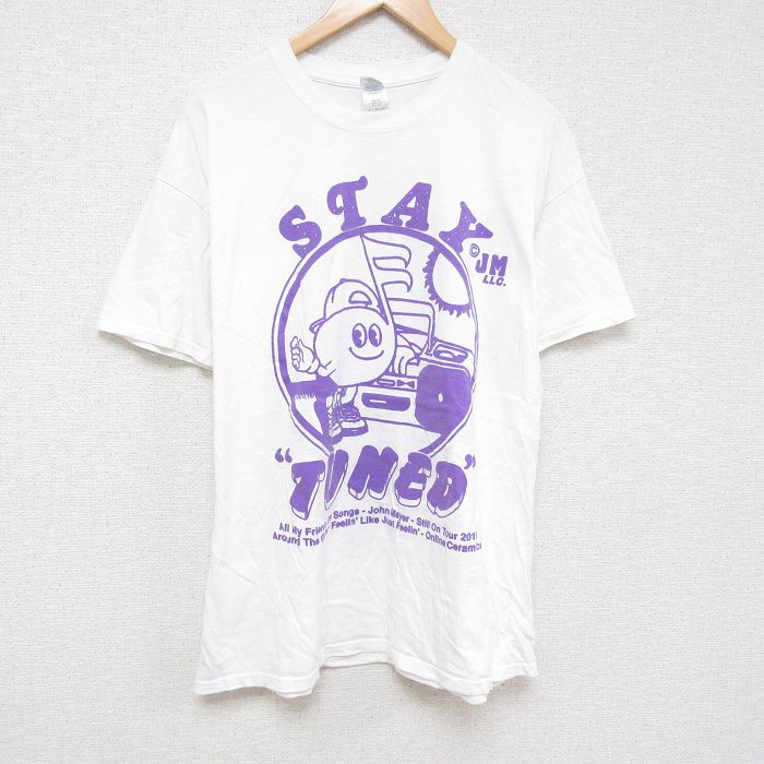 XL★古着 半袖 Tシャツ メンズ STAY 大きいサイズ コットン クルーネック 白 ホワイト 25jul07 中古