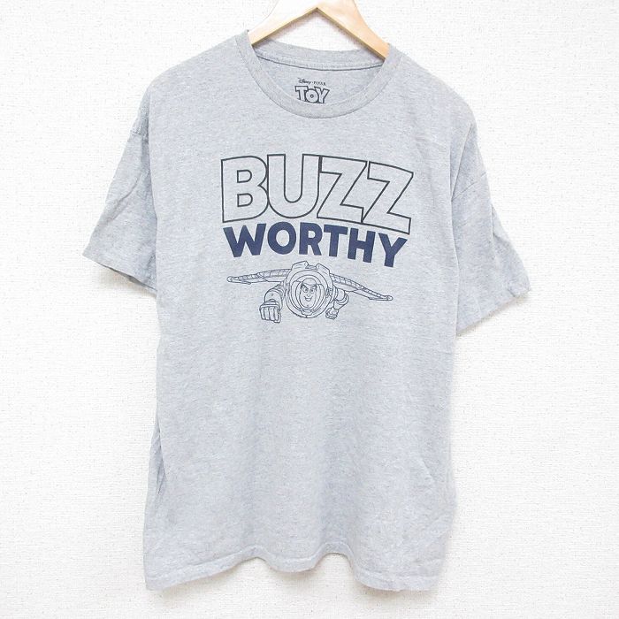 XL★古着 半袖 Tシャツ メンズ ディズニー DISNEY ピクサー トイストーリー バズ 大きいサイズ クルーネック グレー 霜降り 25jul07 中古
