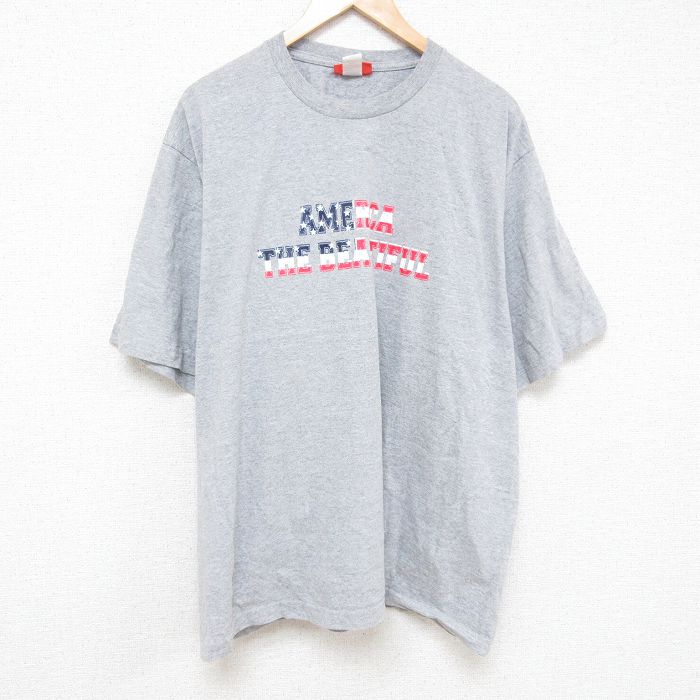 XL★古着 半袖 Tシャツ メンズ アメリカ 大きいサイズ クルーネック グレー 霜降り 25jul07 中古