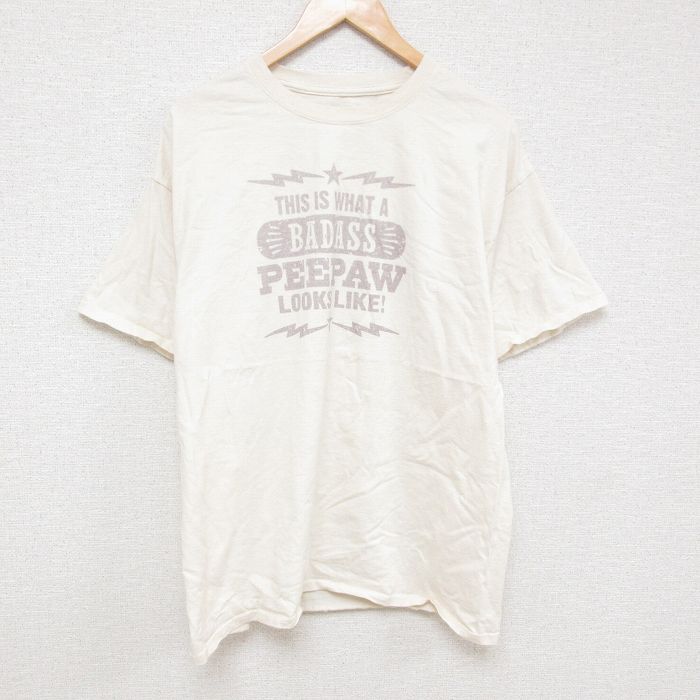 【20%OFF】XL★古着 ヘインズ Hanes 半袖 Tシャツ メンズ 大きいサイズ コットン クルーネック 生成り 25jul07 中古