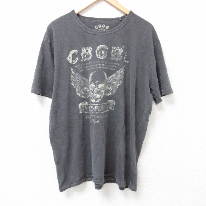 XL★古着 半袖 Tシャツ メンズ CBGB NYCパンク 大きいサイズ クルーネック 濃グレー 霜降り 25jul05 中古