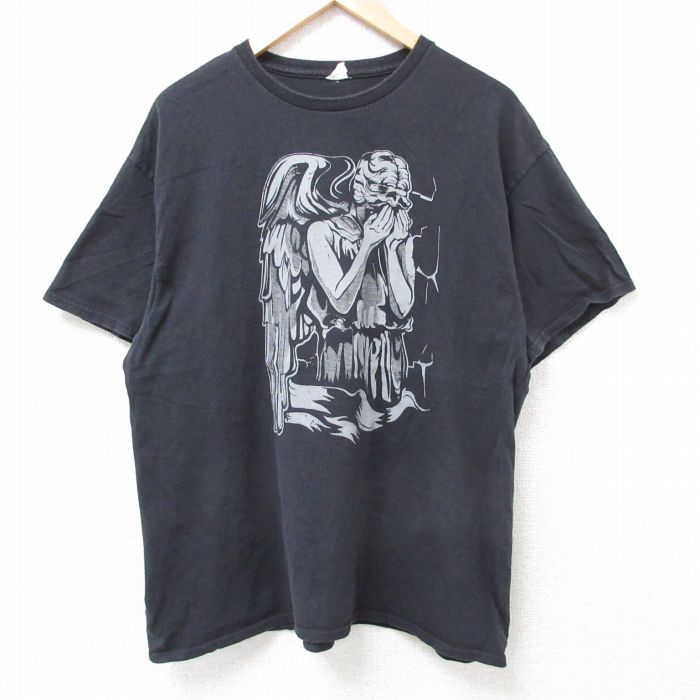 XL★古着 半袖 Tシャツ メンズ 女神 クルーネック 黒 ブラック 25jul05 中古