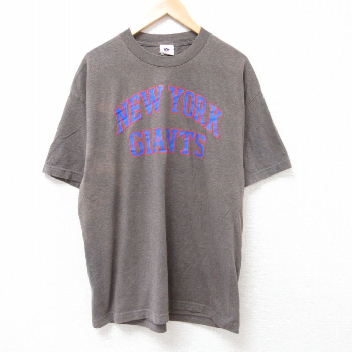 XL★古着 半袖 Tシャツ メンズ NFL ニューヨークジャイアンツ 大きいサイズ クルーネック 茶 ブラウン 霜降り アメフト スーパーボウル 25jul05 中古