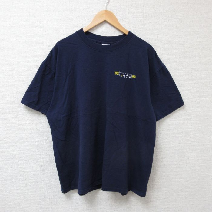 【50%OFF】XL★古着 半袖 Tシャツ メンズ LIMON 大きいサイズ コットン クルーネック 紺 ネイビー 25jul05 中古