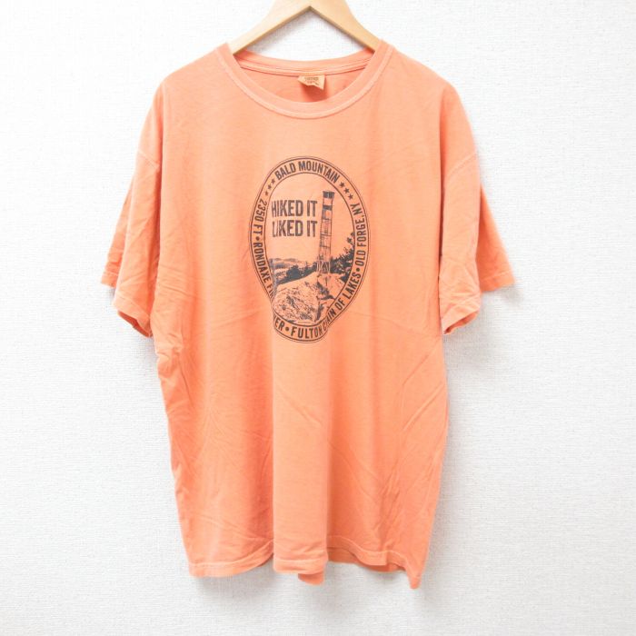 XL★古着 半袖 Tシャツ メンズ HIKED 大きいサイズ コットン クルーネック オレンジ 25jul05 中古