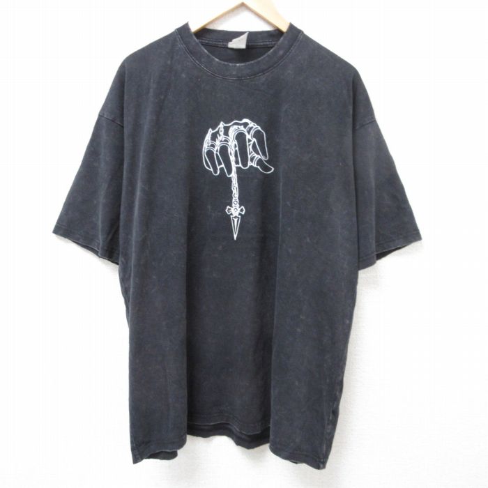 XL★古着 半袖 Tシャツ メンズ アニメ ハンターハンター クラピカ 大きいサイズ ボロ コットン クルーネック 黒 ブラック 25jul05 中古
