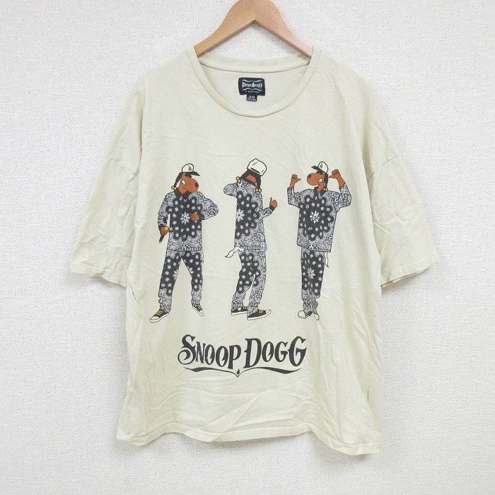 XL★古着 半袖 Tシャツ メンズ ヒップホップ ラップ スヌープドッグ 大きいサイズ コットン クルーネック 生成り 25jul05 中古