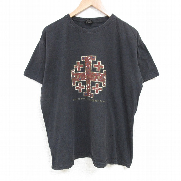 XL★古着 半袖 Tシャツ メンズ ホーリーランド 大きいサイズ クルーネック 黒 ブラック 25jul05 中古
