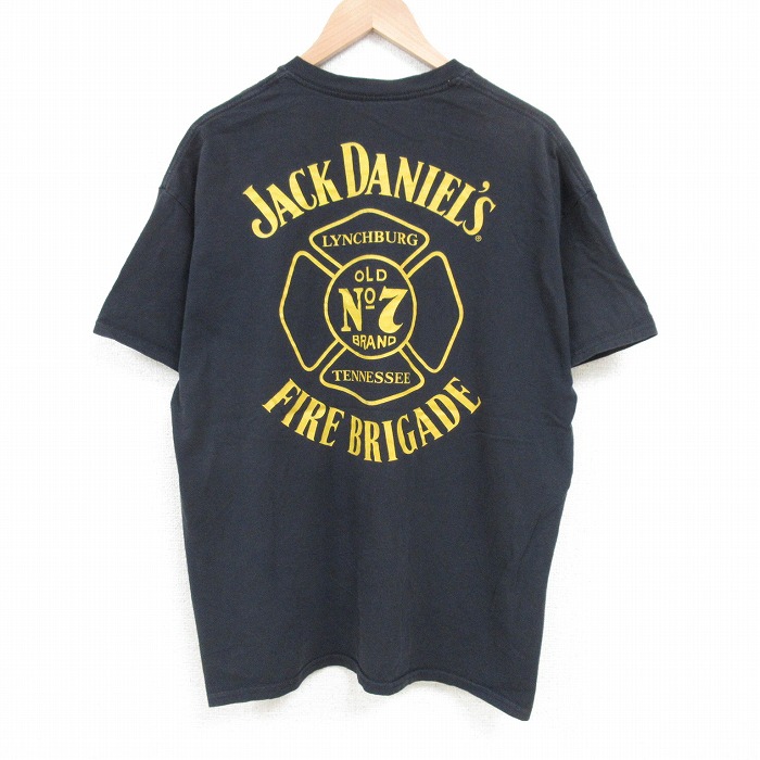 XL★古着 半袖 Tシャツ メンズ ウィスキー ジャックダニエル コットン クルーネック 黒 ブラック 25jul05 中古