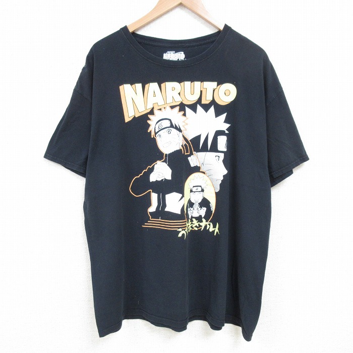 XL★古着 リップルジャンクション 半袖 Tシャツ メンズ アニメ ナルト疾風伝 うずまきナルト 大きいサイズ コットン クルーネック 黒 ブラック 25jul05 中古