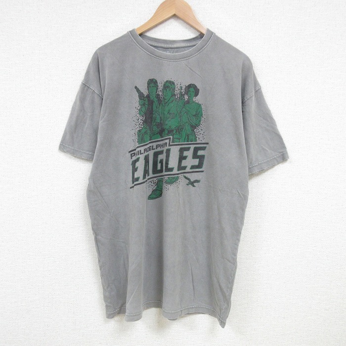 XL★古着 ジャンクフード JUNK FOOD 半袖 Tシャツ メンズ スターウォーズ STAR WARS NFL フィラデルフィアイーグルス 大きいサイズ コットン クルーネック 濃グレー 霜降り アメフト スーパーボウル 25jul05 中古