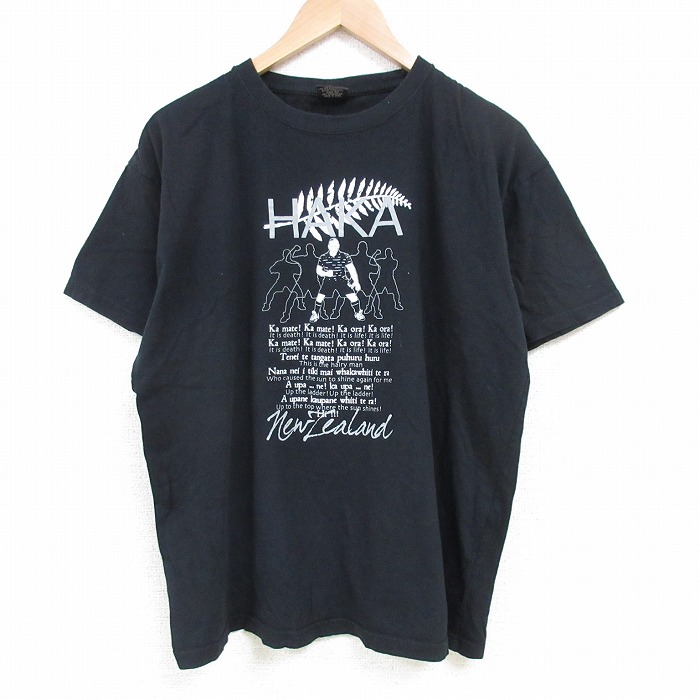 XL★古着 半袖 Tシャツ メンズ HAKA コットン クルーネック 黒 ブラック 25jul05 中古