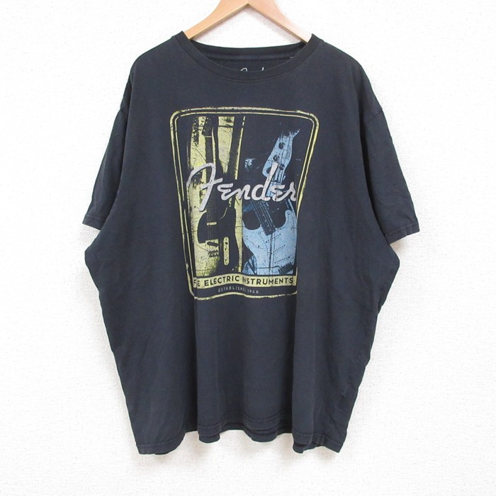 XL★古着 半袖 Tシャツ メンズ フェンダー 大きいサイズ コットン クルーネック 黒 ブラック 25jul14 中古