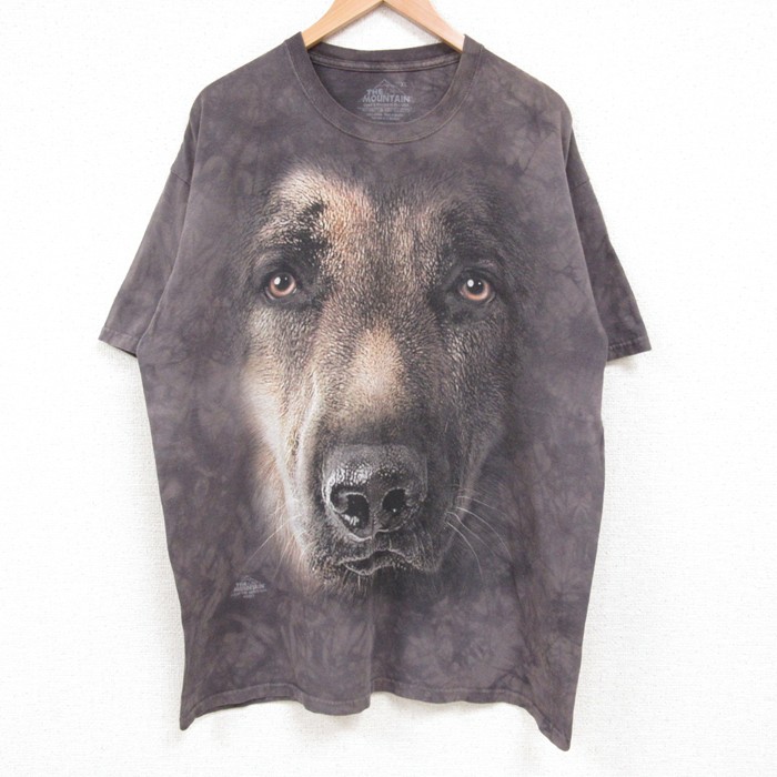 【20%OFF】XL★古着 THE MOUNATAIN 半袖 Tシャツ メンズ 犬 コットン クルーネック 濃グレー タイダイ 25jul14 中古