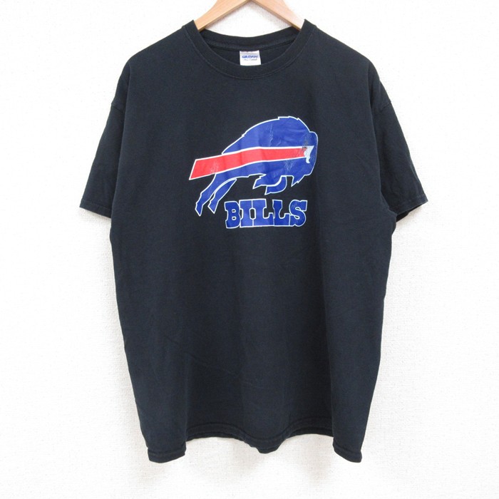 【50%OFF】XL★古着 半袖 Tシャツ メンズ NFL バッファロービルズ コットン クルーネック 黒 ブラック アメフト スーパーボウル 25jul14 中古